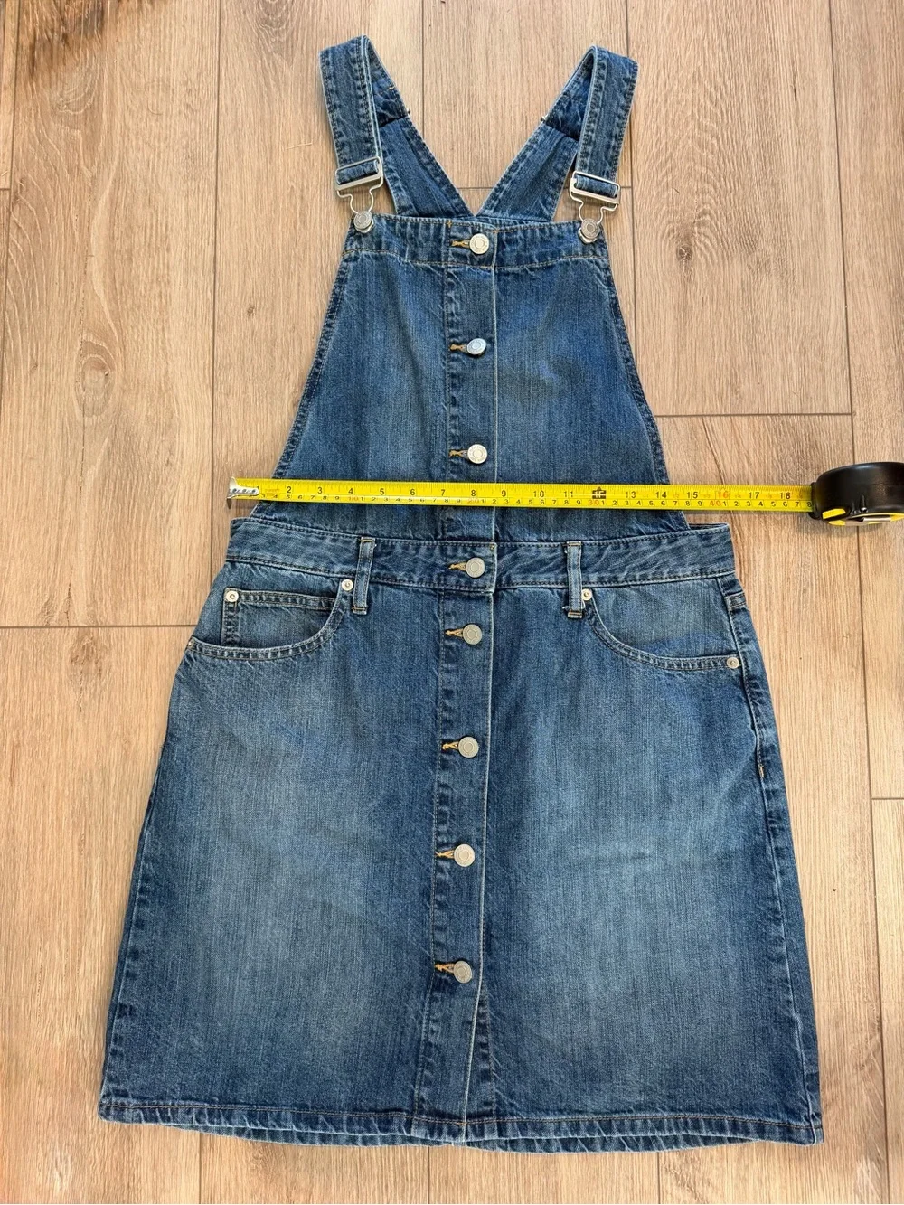 Gap Denim Button-Front Overall Dress in Medium Blue